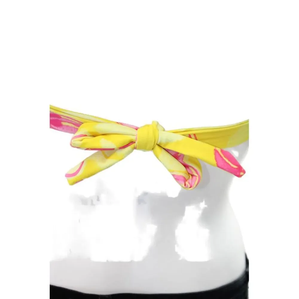 Ramy Brook Womens Swimwear Floral Print Zena Tied Bikini Top Yellow Size 2XS